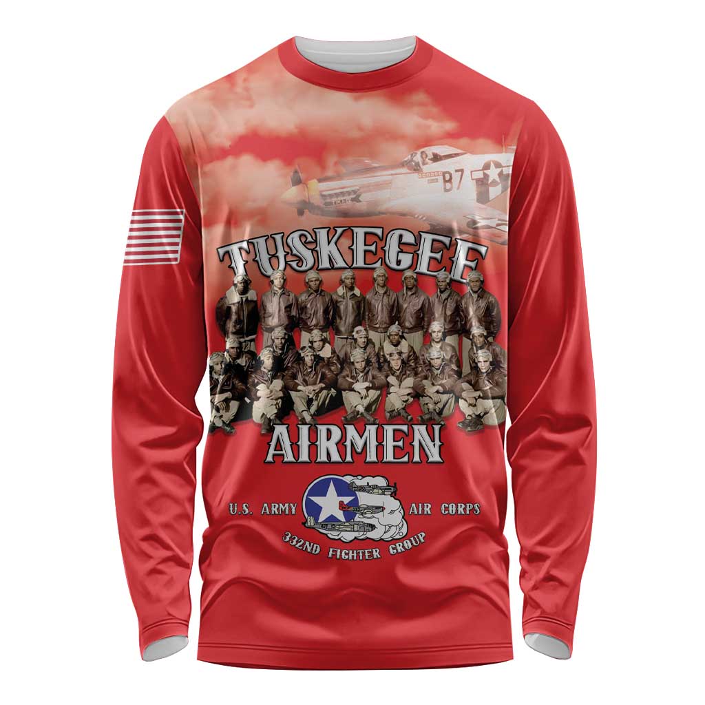 Remembering Tuskegee Airmen Long Sleeve Shirt Heroes of the 332nd Squadron Red Art - Wonder Print Shop
