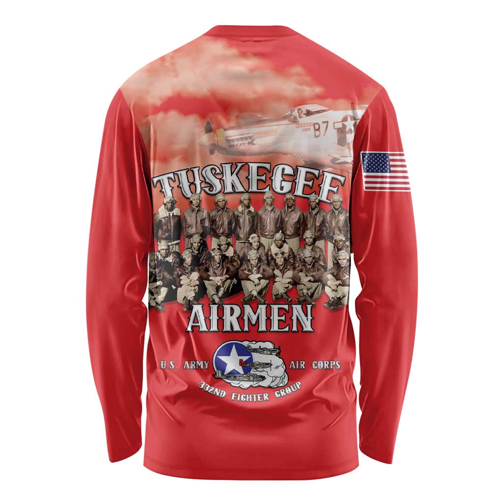 Remembering Tuskegee Airmen Long Sleeve Shirt Heroes of the 332nd Squadron Red Art - Wonder Print Shop