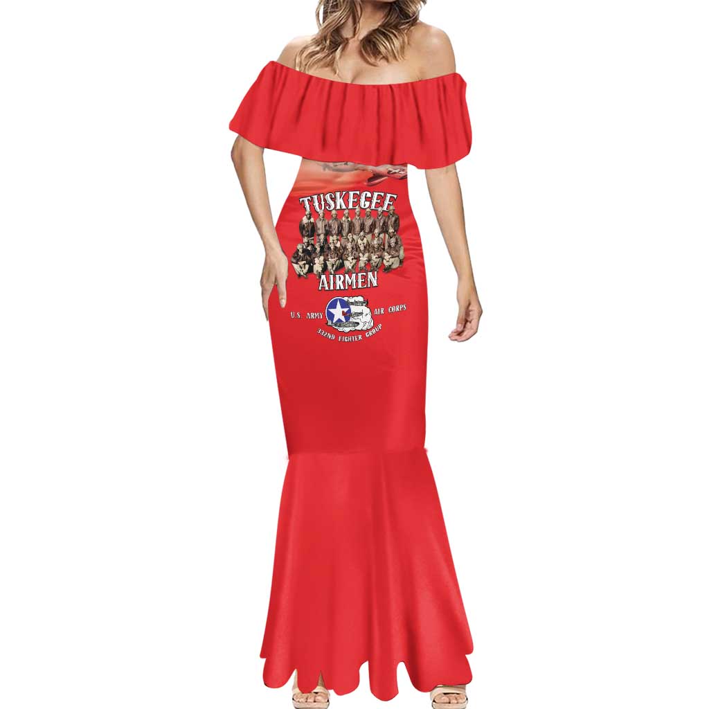 Remembering Tuskegee Airmen Mermaid Dress Heroes of the 332nd Squadron Red Art - Wonder Print Shop