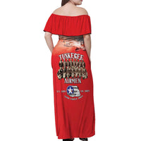 Remembering Tuskegee Airmen Off Shoulder Maxi Dress Heroes of the 332nd Squadron Red Art - Wonder Print Shop