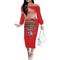 Remembering Tuskegee Airmen Off The Shoulder Long Sleeve Dress Heroes of the 332nd Squadron Red Art - Wonder Print Shop