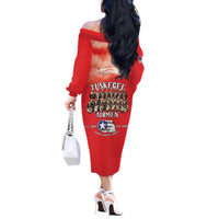 Remembering Tuskegee Airmen Off The Shoulder Long Sleeve Dress Heroes of the 332nd Squadron Red Art - Wonder Print Shop