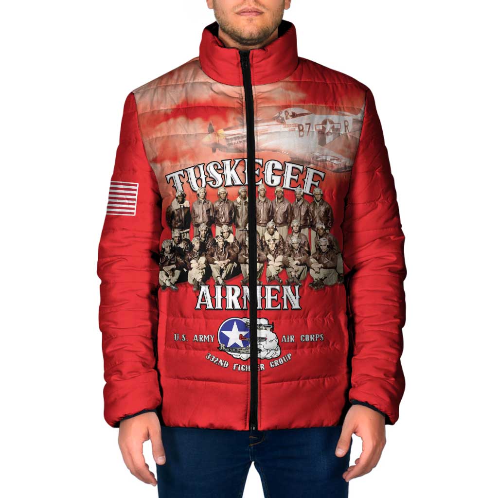 Remembering Tuskegee Airmen Padded Jacket Heroes of the 332nd Squadron Red Art - Wonder Print Shop