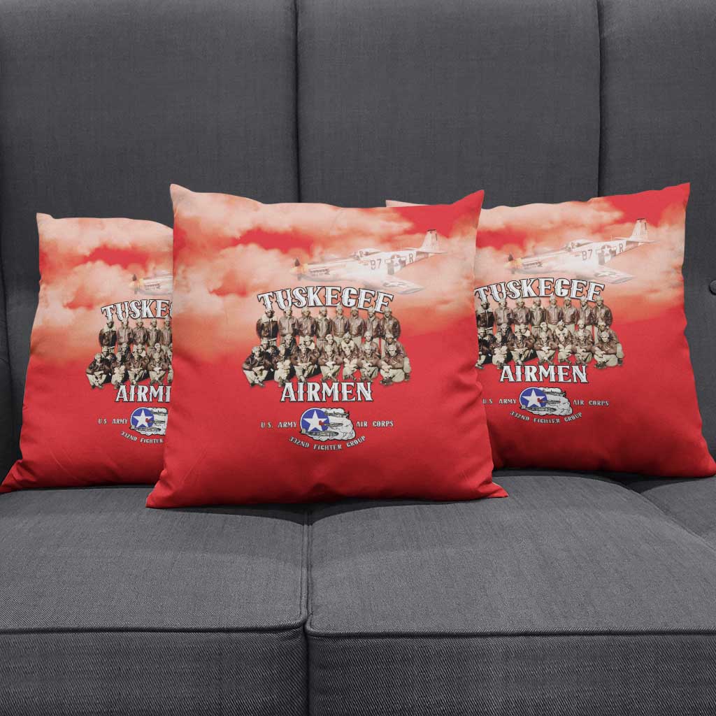 Remembering Tuskegee Airmen Pillow Cover Heroes of the 332nd Squadron Red Art - Wonder Print Shop