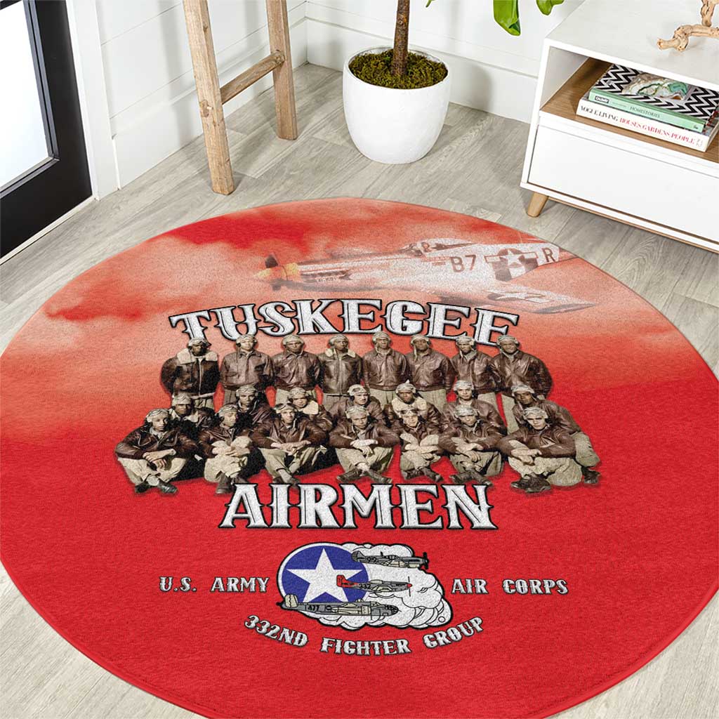 Remembering Tuskegee Airmen Round Carpet Heroes of the 332nd Squadron Red Art - Wonder Print Shop