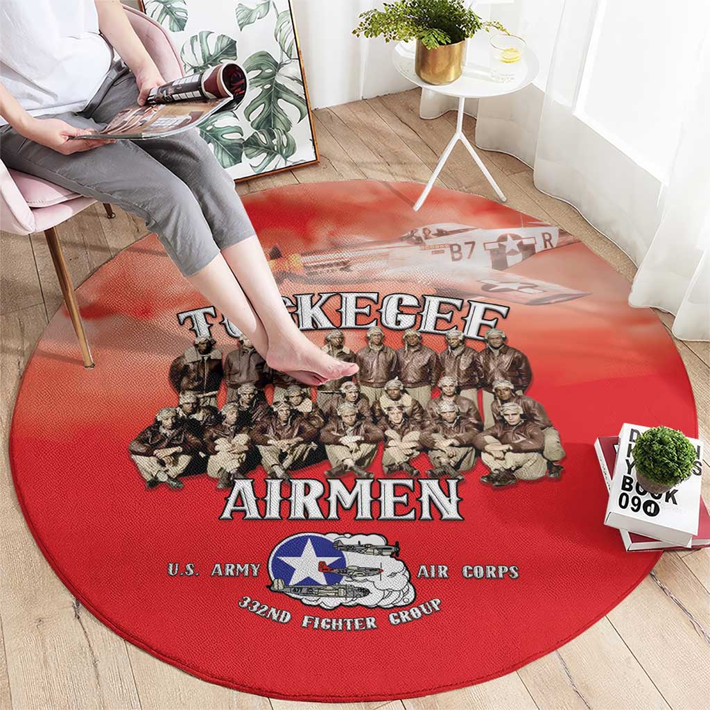 Remembering Tuskegee Airmen Round Carpet Heroes of the 332nd Squadron Red Art - Wonder Print Shop