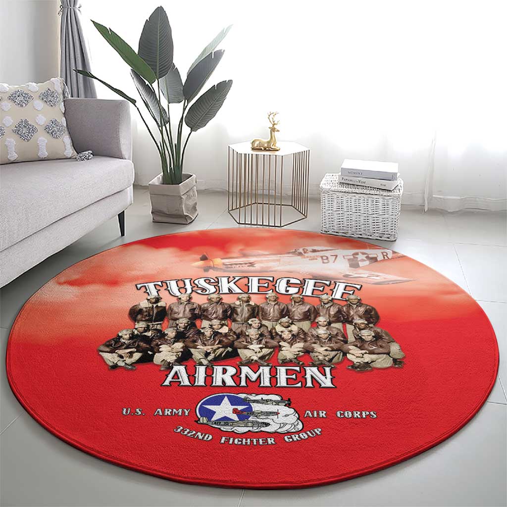 Remembering Tuskegee Airmen Round Carpet Heroes of the 332nd Squadron Red Art - Wonder Print Shop