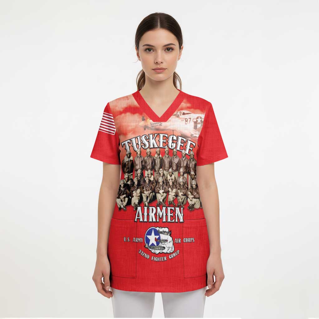 Remembering Tuskegee Airmen Scrub Top Heroes of the 332nd Squadron Red Art - Wonder Print Shop