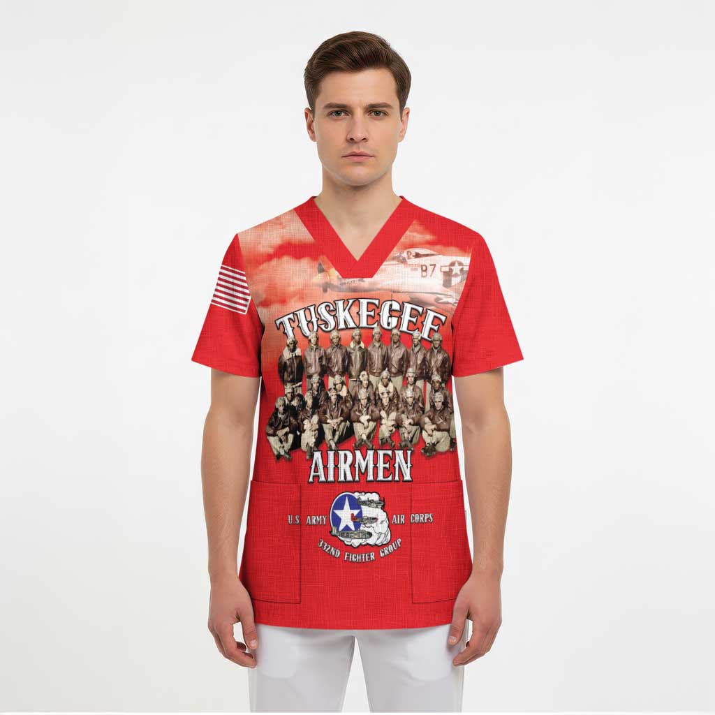Remembering Tuskegee Airmen Scrub Top Heroes of the 332nd Squadron Red Art - Wonder Print Shop