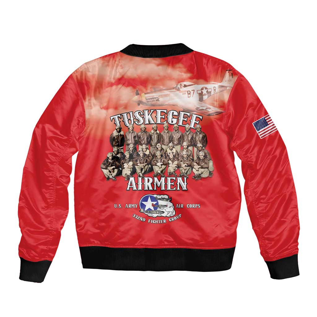Remembering Tuskegee Airmen Sleeve Zip Bomber Jacket Heroes of the 332nd Squadron Red Art - Wonder Print Shop