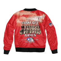 Remembering Tuskegee Airmen Sleeve Zip Bomber Jacket Heroes of the 332nd Squadron Red Art - Wonder Print Shop