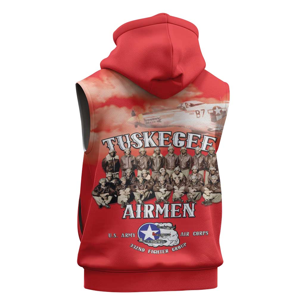 Remembering Tuskegee Airmen Sleeveless Hoodie Heroes of the 332nd Squadron Red Art - Wonder Print Shop
