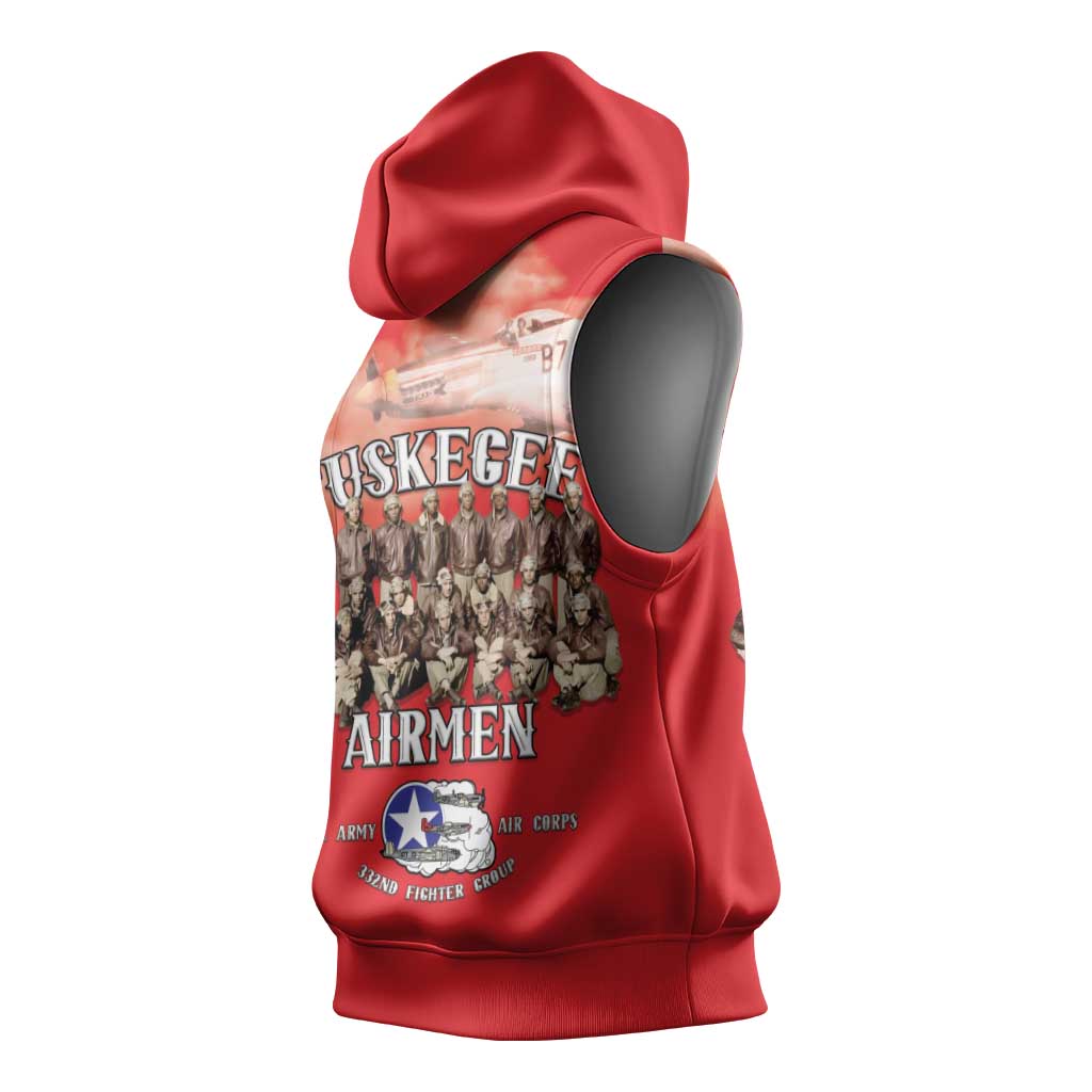 Remembering Tuskegee Airmen Sleeveless Hoodie Heroes of the 332nd Squadron Red Art - Wonder Print Shop
