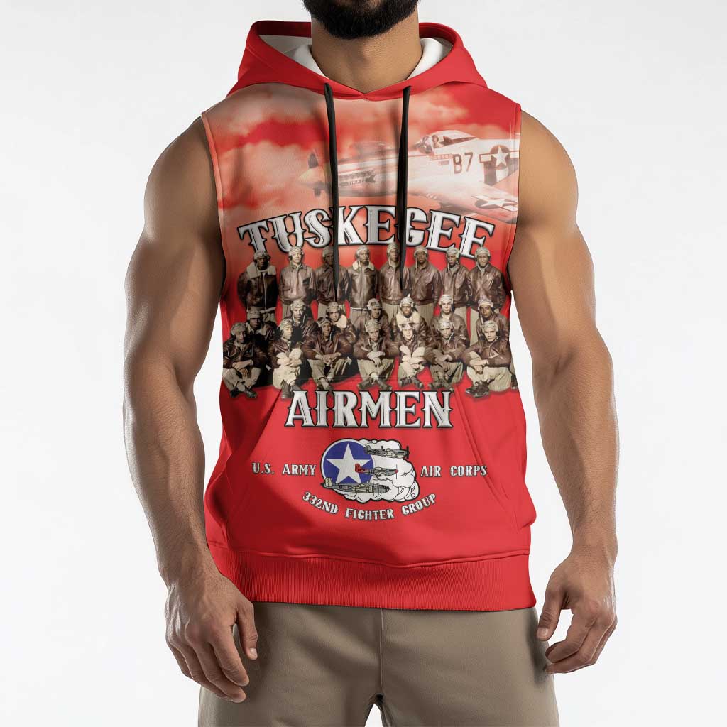 Remembering Tuskegee Airmen Sleeveless Hoodie Heroes of the 332nd Squadron Red Art - Wonder Print Shop