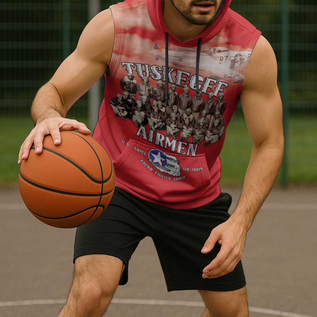 Remembering Tuskegee Airmen Sleeveless Hoodie Heroes of the 332nd Squadron Red Art - Wonder Print Shop