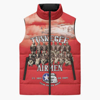 Remembering Tuskegee Airmen Sleeveless Puffer Jacket Heroes of the 332nd Squadron Red Art - Wonder Print Shop