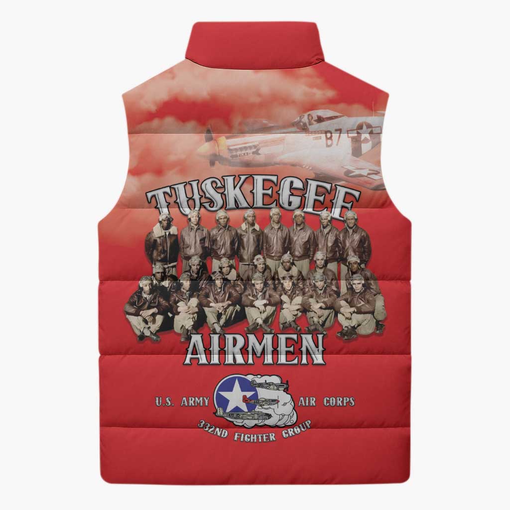 Remembering Tuskegee Airmen Sleeveless Puffer Jacket Heroes of the 332nd Squadron Red Art - Wonder Print Shop