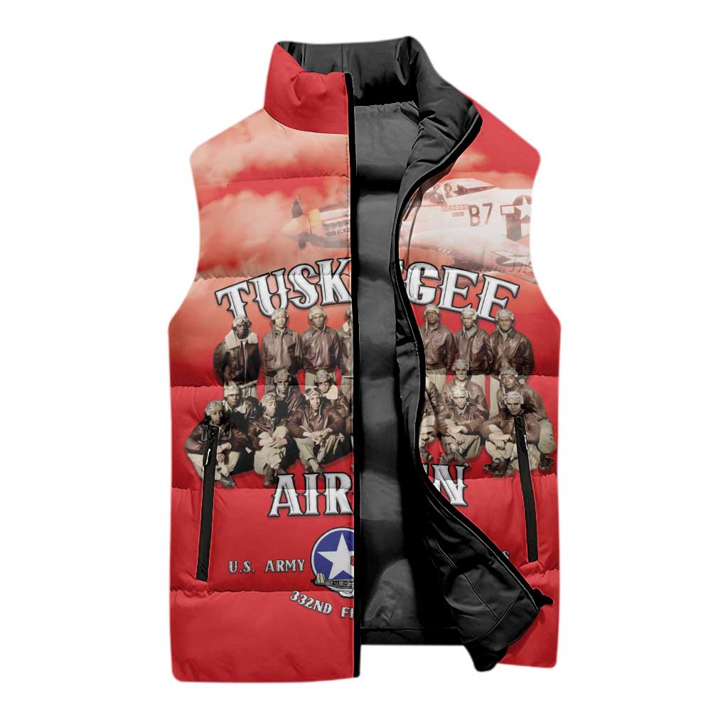 Remembering Tuskegee Airmen Sleeveless Puffer Jacket Heroes of the 332nd Squadron Red Art - Wonder Print Shop