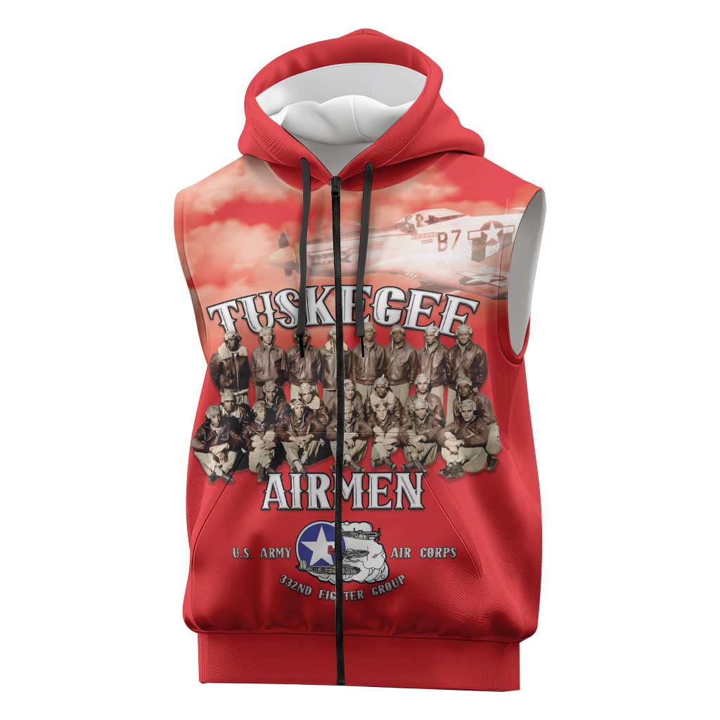 Remembering Tuskegee Airmen Sleeveless Zip Hoodie Heroes of the 332nd Squadron Red Art - Wonder Print Shop