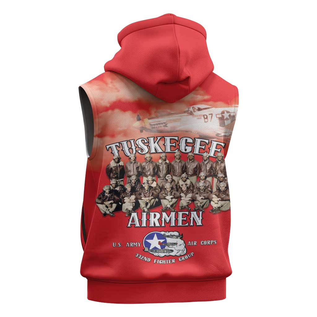 Remembering Tuskegee Airmen Sleeveless Zip Hoodie Heroes of the 332nd Squadron Red Art - Wonder Print Shop