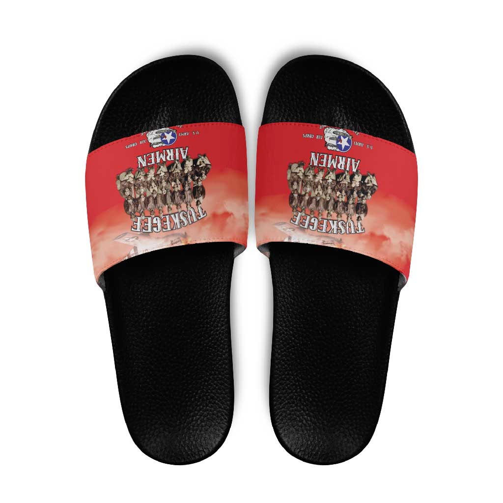 Remembering Tuskegee Airmen Slide Sandals Heroes of the 332nd Squadron Red Art - Wonder Print Shop