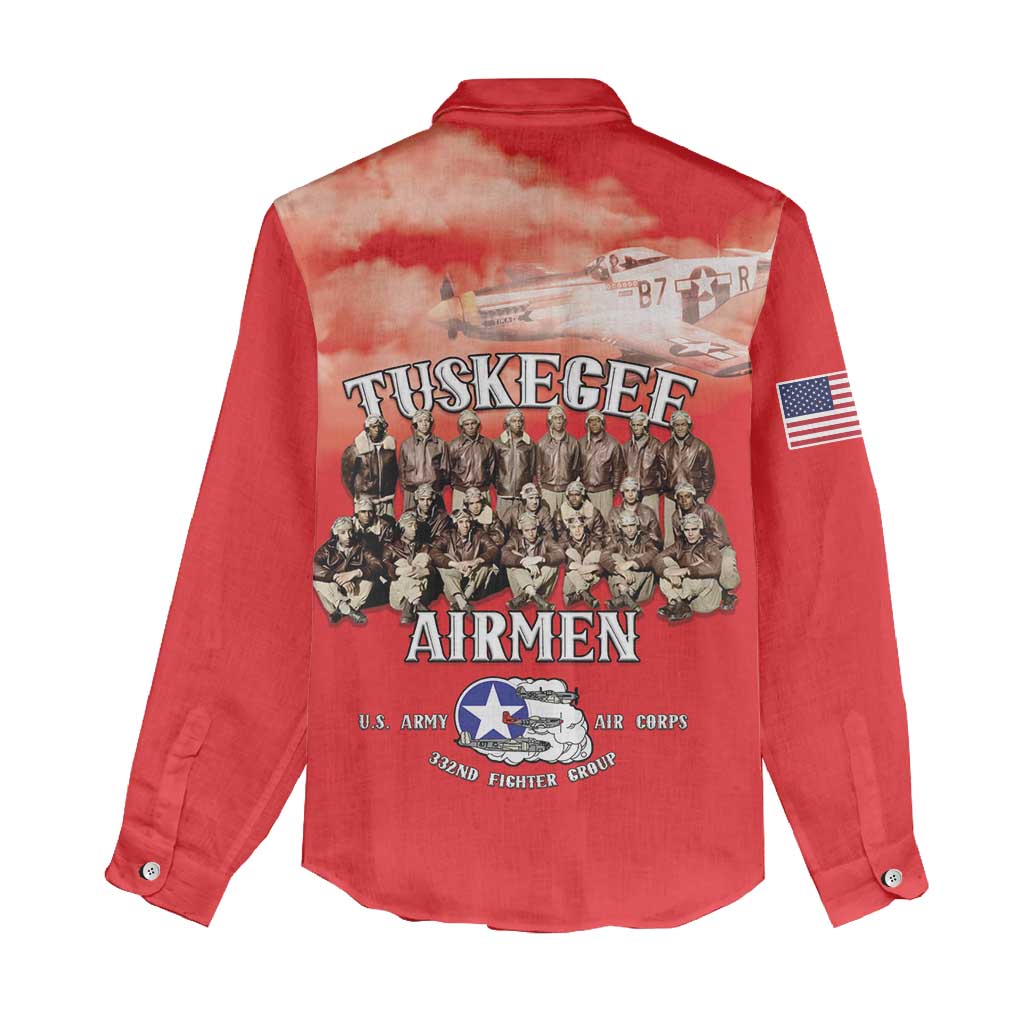Remembering Tuskegee Airmen Women Casual Shirt Heroes of the 332nd Squadron Red Art - Wonder Print Shop