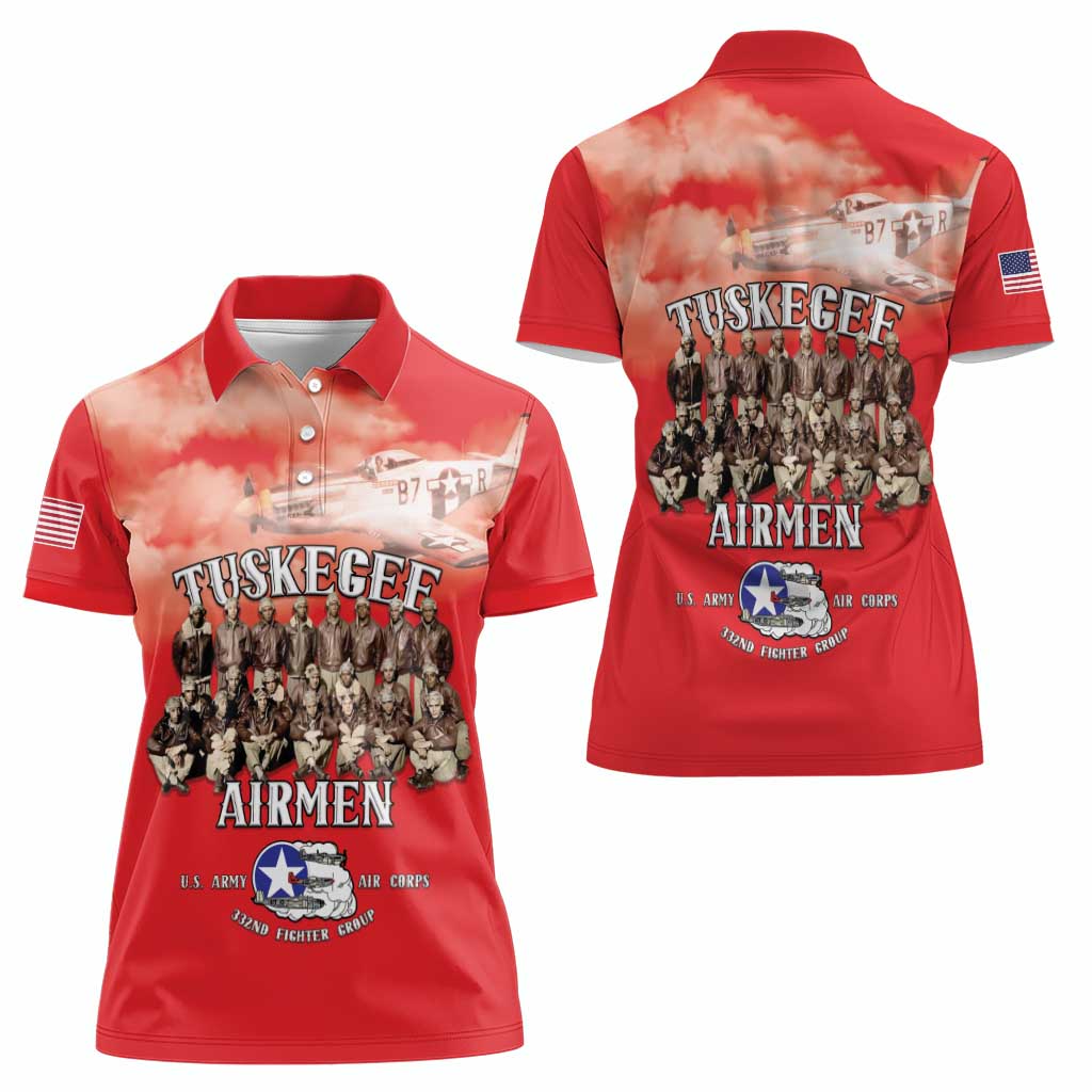 Remembering Tuskegee Airmen Women Polo Shirt Heroes of the 332nd Squadron Red Art - Wonder Print Shop