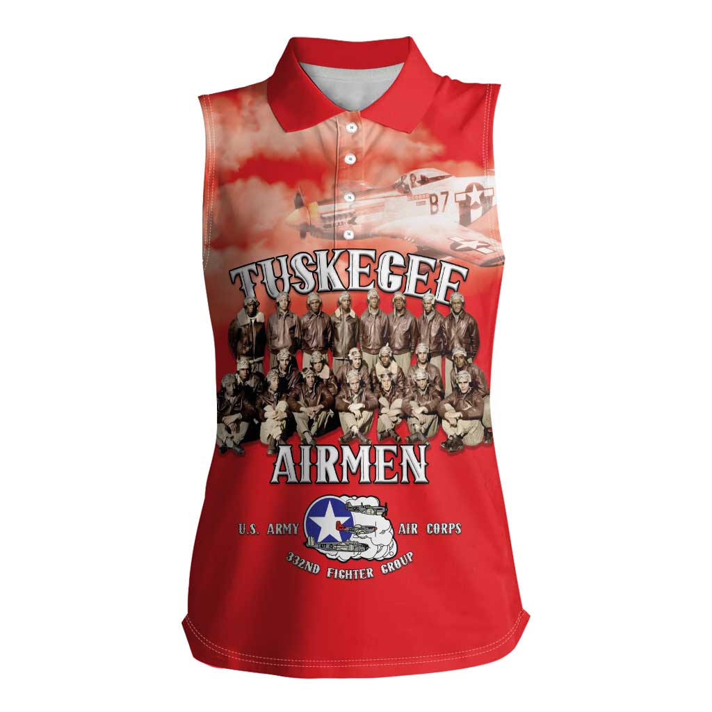 Remembering Tuskegee Airmen Women Sleeveless Polo Shirt Heroes of the 332nd Squadron Red Art - Wonder Print Shop