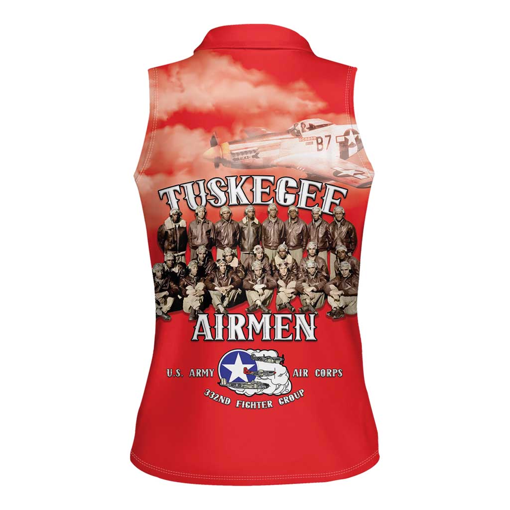 Remembering Tuskegee Airmen Women Sleeveless Polo Shirt Heroes of the 332nd Squadron Red Art - Wonder Print Shop