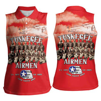 Remembering Tuskegee Airmen Women Sleeveless Polo Shirt Heroes of the 332nd Squadron Red Art - Wonder Print Shop