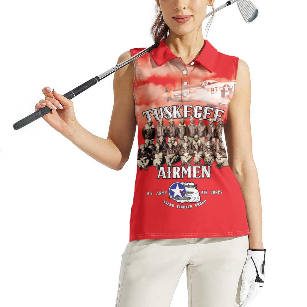 Remembering Tuskegee Airmen Women Sleeveless Polo Shirt Heroes of the 332nd Squadron Red Art - Wonder Print Shop