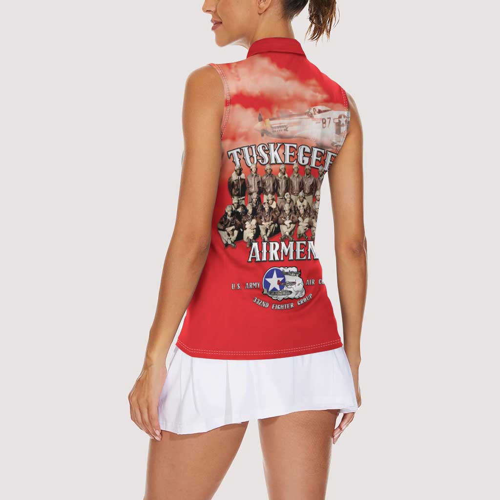 Remembering Tuskegee Airmen Women Sleeveless Polo Shirt Heroes of the 332nd Squadron Red Art - Wonder Print Shop