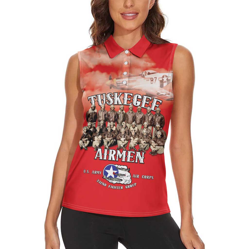 Remembering Tuskegee Airmen Women Sleeveless Polo Shirt Heroes of the 332nd Squadron Red Art - Wonder Print Shop