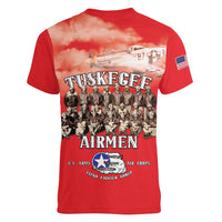 Remembering Tuskegee Airmen Women V-Neck T-Shirt Heroes of the 332nd Squadron Red Art - Wonder Print Shop