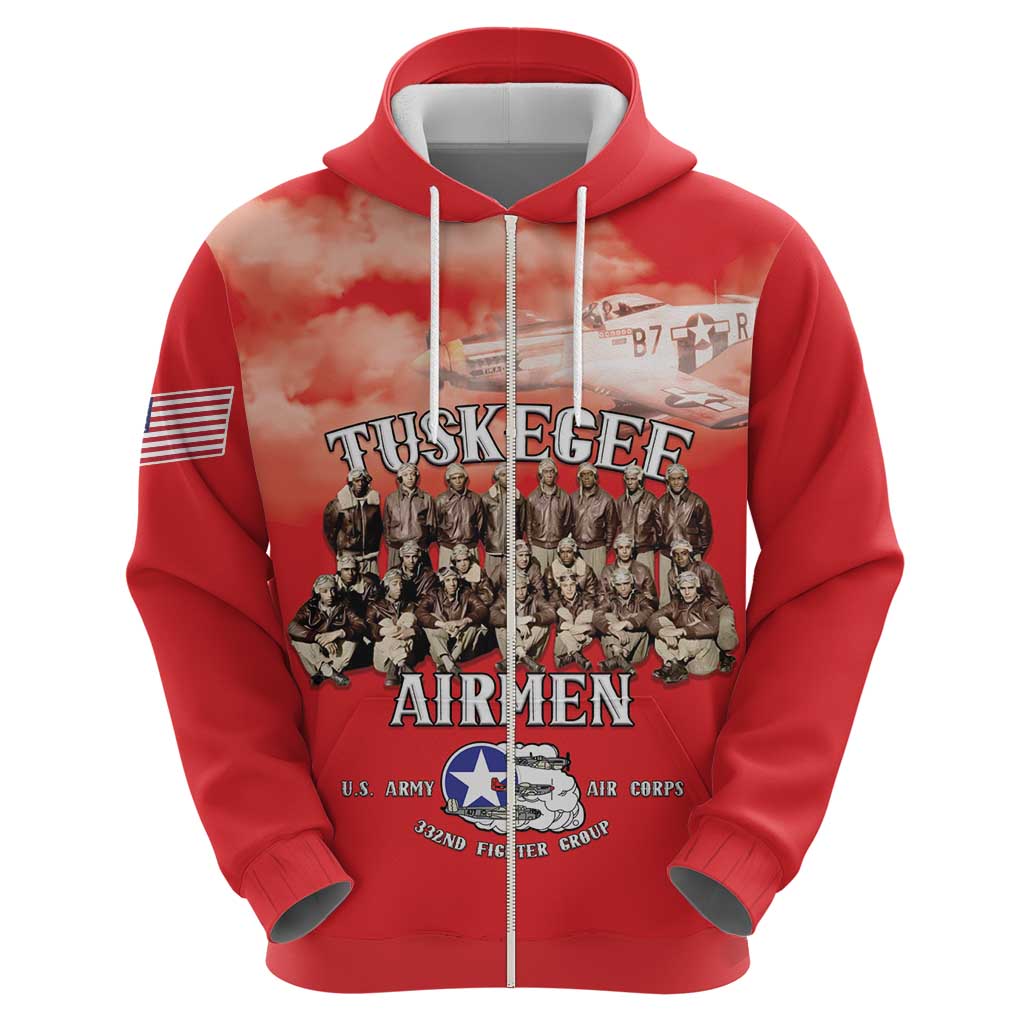 Remembering Tuskegee Airmen Zip Hoodie Heroes of the 332nd Squadron Red Art - Wonder Print Shop