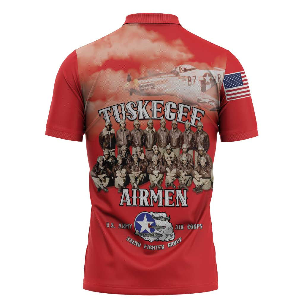 Remembering Tuskegee Airmen Zipper Polo Shirt Heroes of the 332nd Squadron Red Art - Wonder Print Shop