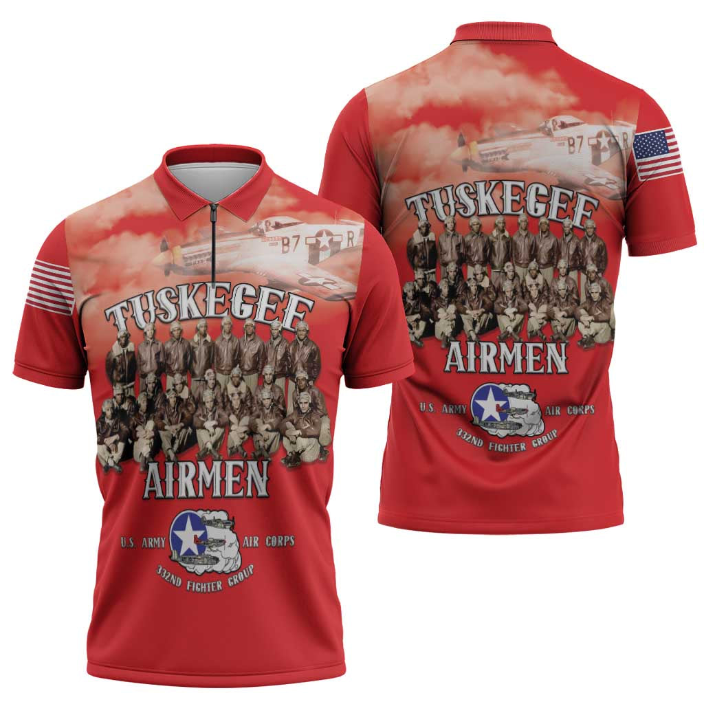 Remembering Tuskegee Airmen Zipper Polo Shirt Heroes of the 332nd Squadron Red Art - Wonder Print Shop