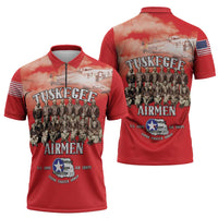 Remembering Tuskegee Airmen Zipper Polo Shirt Heroes of the 332nd Squadron Red Art - Wonder Print Shop