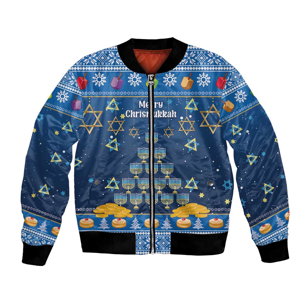 Personalised Jewish Hanukkah Xmas Bomber Jacket Merry Chrismukkah - Wonder Print Shop