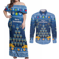 Personalised Jewish Hanukkah Xmas Couples Matching Off Shoulder Maxi Dress and Long Sleeve Button Shirt Merry Chrismukkah - Wonder Print Shop