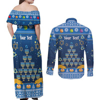 Personalised Jewish Hanukkah Xmas Couples Matching Off Shoulder Maxi Dress and Long Sleeve Button Shirt Merry Chrismukkah - Wonder Print Shop