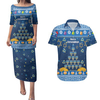 Personalised Jewish Hanukkah Xmas Couples Matching Puletasi and Hawaiian Shirt Merry Chrismukkah - Wonder Print Shop