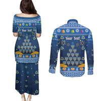 Personalised Jewish Hanukkah Xmas Couples Matching Puletasi and Long Sleeve Button Shirt Merry Chrismukkah - Wonder Print Shop