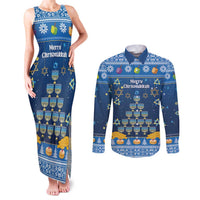Personalised Jewish Hanukkah Xmas Couples Matching Tank Maxi Dress and Long Sleeve Button Shirt Merry Chrismukkah - Wonder Print Shop