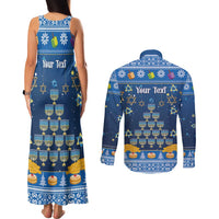 Personalised Jewish Hanukkah Xmas Couples Matching Tank Maxi Dress and Long Sleeve Button Shirt Merry Chrismukkah - Wonder Print Shop