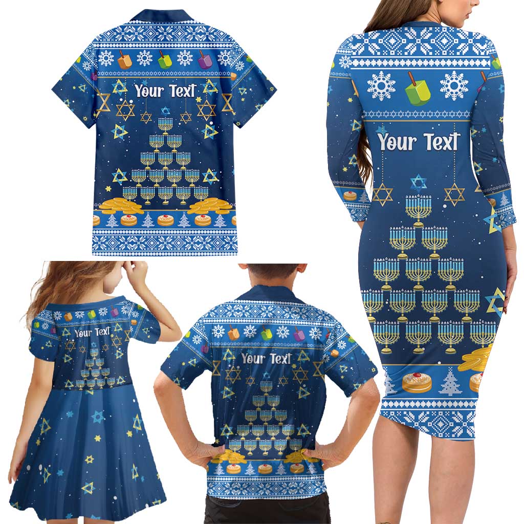 Personalised Jewish Hanukkah Xmas Family Matching Long Sleeve Bodycon Dress and Hawaiian Shirt Merry Chrismukkah - Wonder Print Shop