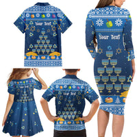 Personalised Jewish Hanukkah Xmas Family Matching Long Sleeve Bodycon Dress and Hawaiian Shirt Merry Chrismukkah - Wonder Print Shop