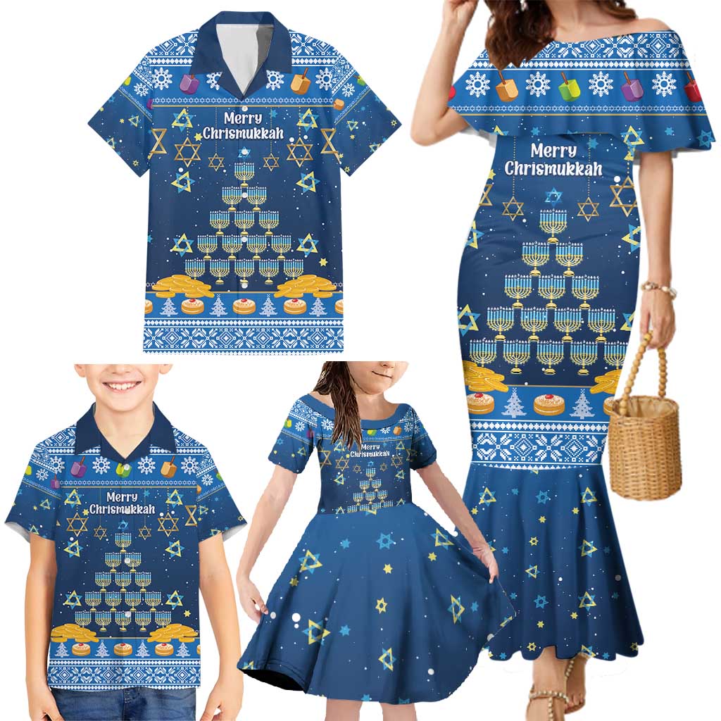 Personalised Jewish Hanukkah Xmas Family Matching Mermaid Dress and Hawaiian Shirt Merry Chrismukkah - Wonder Print Shop
