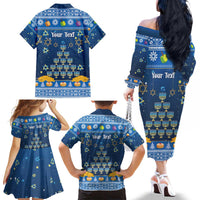 Personalised Jewish Hanukkah Xmas Family Matching Off The Shoulder Long Sleeve Dress and Hawaiian Shirt Merry Chrismukkah - Wonder Print Shop