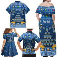 Personalised Jewish Hanukkah Xmas Family Matching Off Shoulder Maxi Dress and Hawaiian Shirt Merry Chrismukkah - Wonder Print Shop